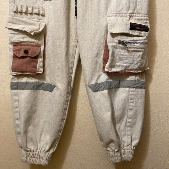 Dynvision Reconstruct Trend Men's Streetwear Beige Cargo Jogger Pants Size S/M - Picture 3 of 11